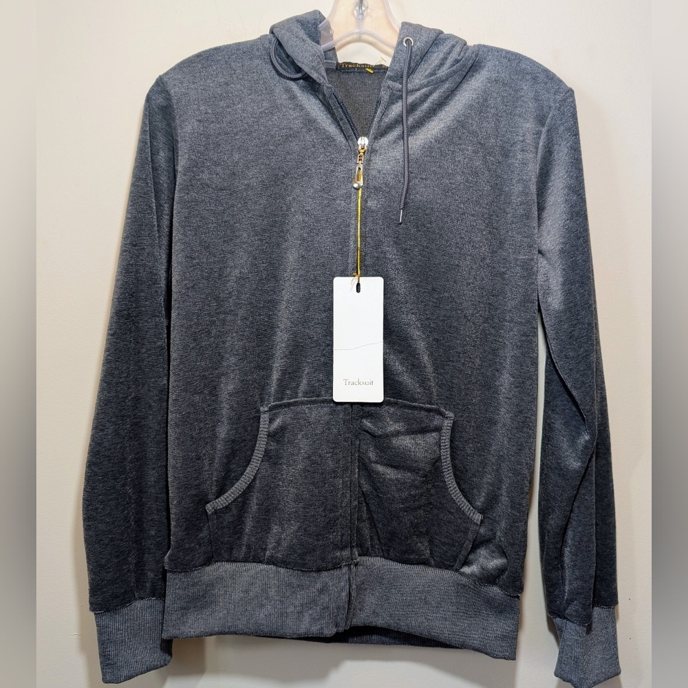 LeeHanton Velour Zip-Up Hoodie in Dark Grey Size Sm NWT - Picture 3 of 8